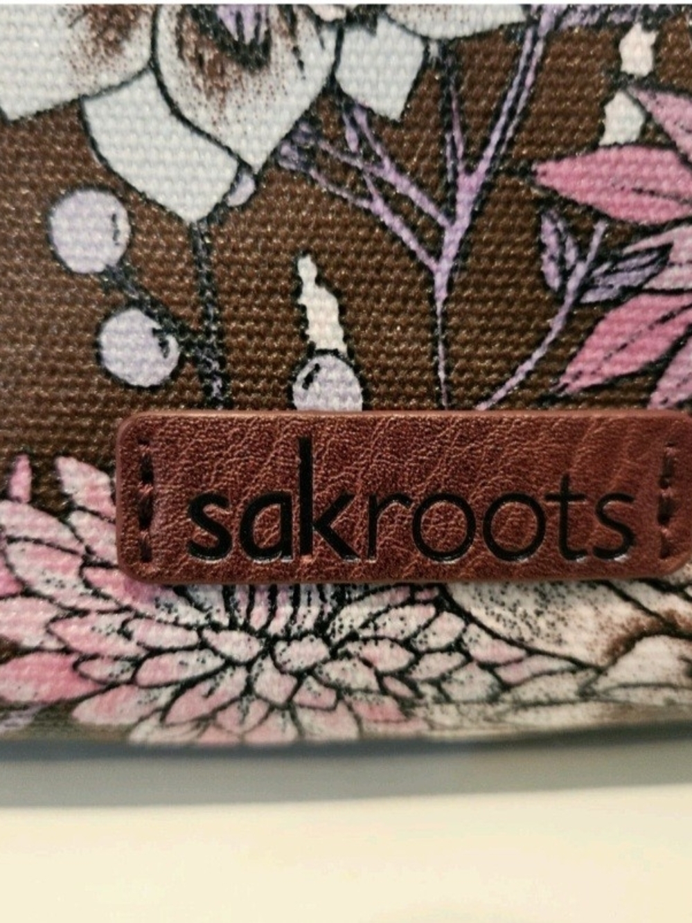 Sakroots Brown Crossbody Bag with Pink & Purple Floral Print - Picture 2 of 3